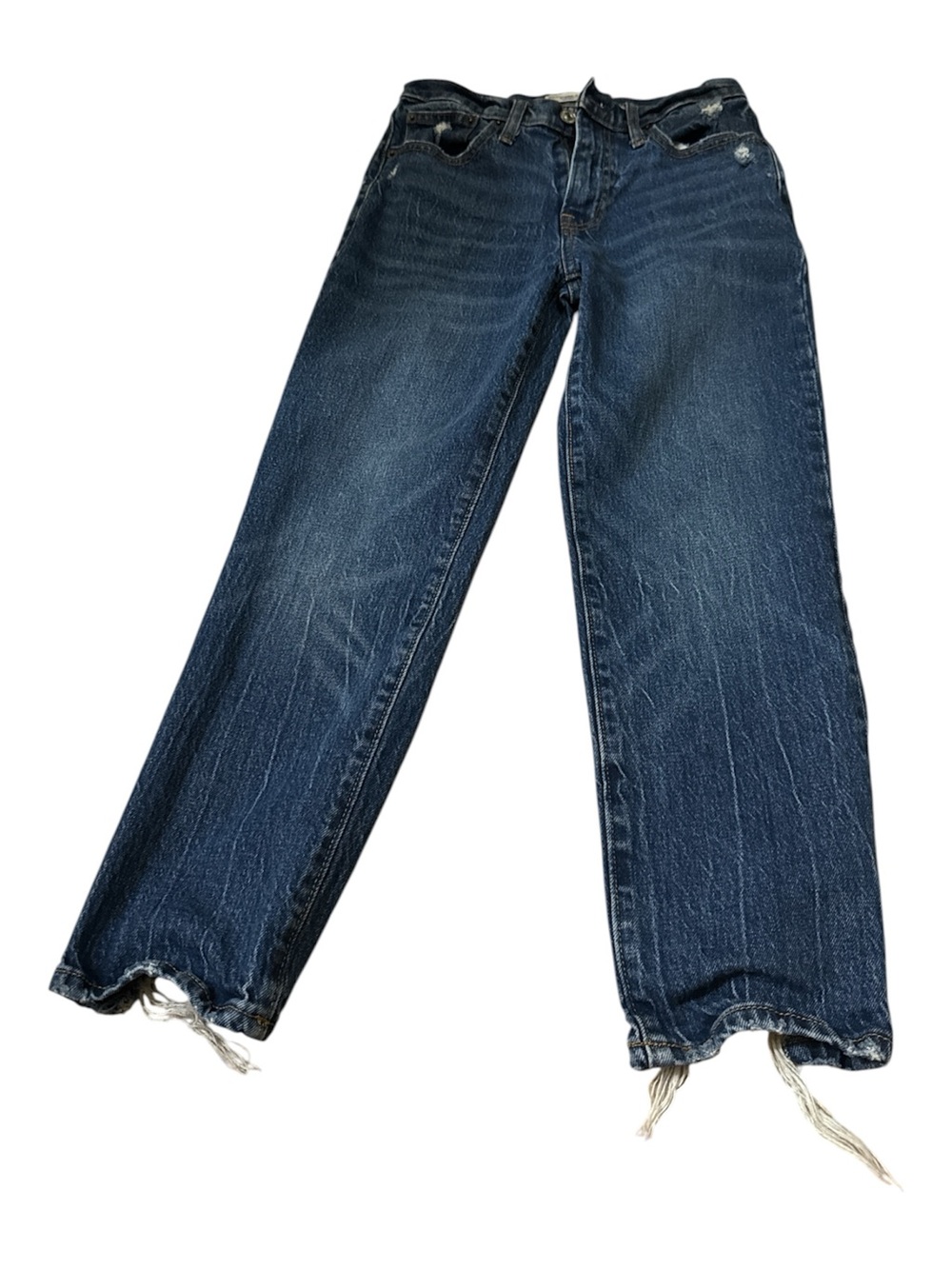 Dark Wash Straight Leg Jeans with Raw Hem